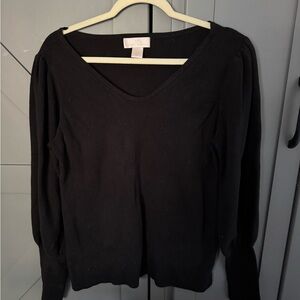 Rachel Parcell Black Long Sleeve V-Neck Top